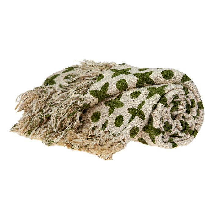 Woven Handloom Throw - Olive Green And Beige