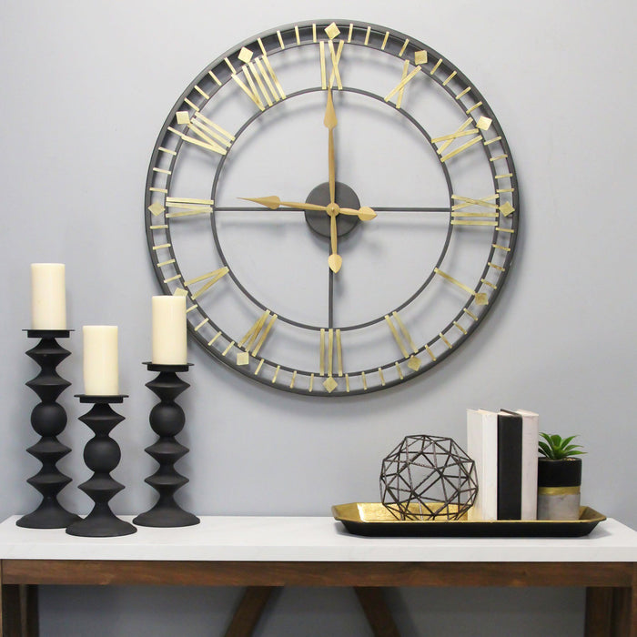 Oversized Vintage Style Wall Clock With Numerals - Black