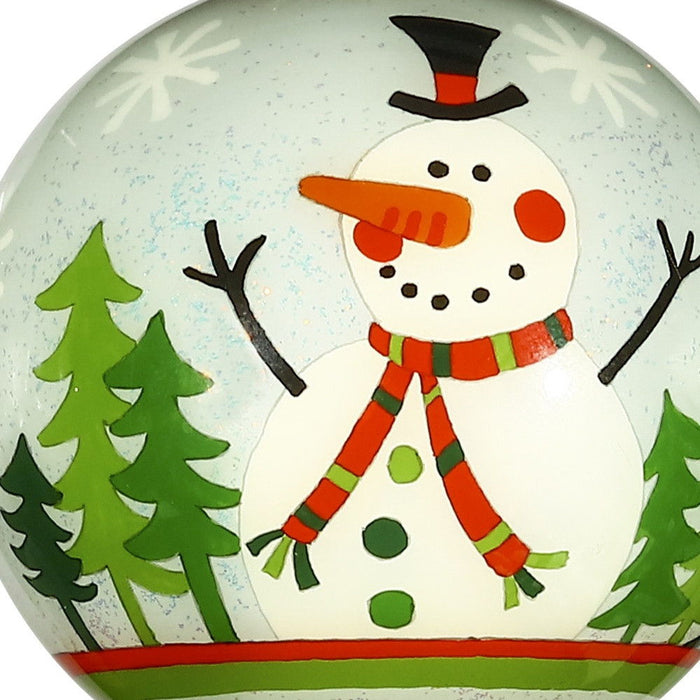Festive Glitter Snowman Hand Painted Mouth Blown Glass Ornament