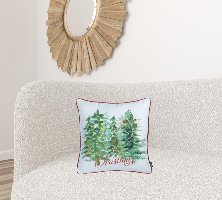 Christmas Tree Forrest Square Printed Decorative Throw Pillow Cover - Green And White