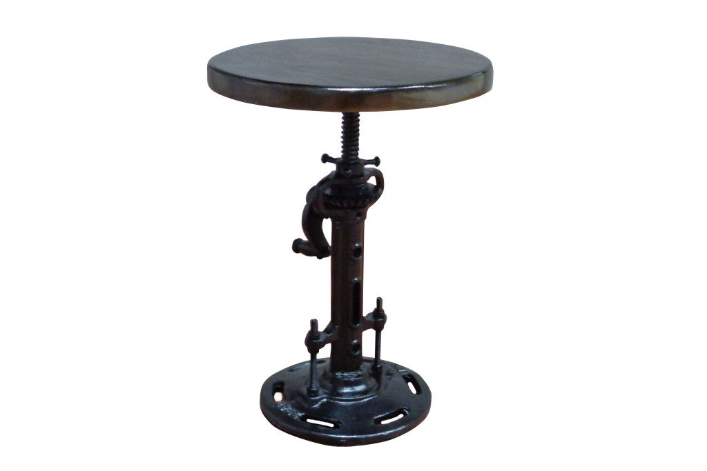 Round Industrial Adjustable Wood and Metal Stool 13" - Black