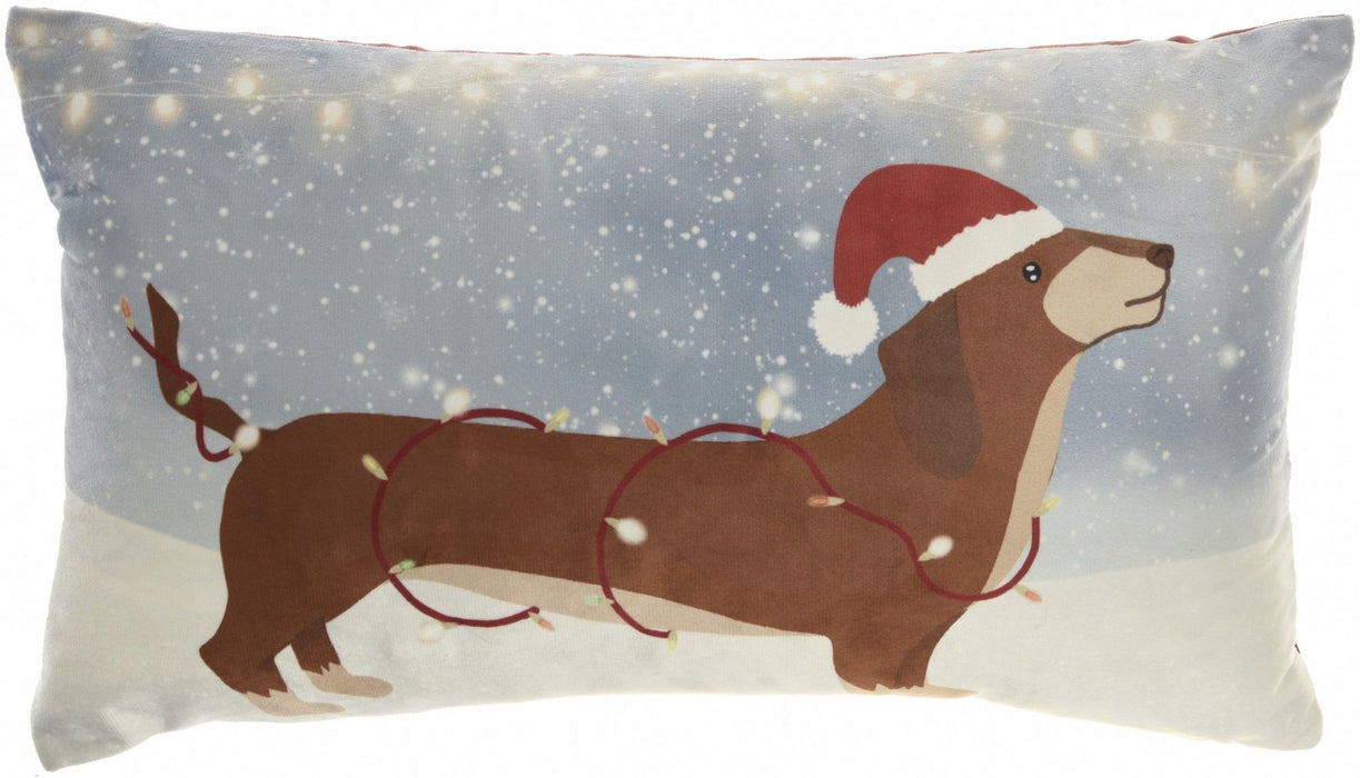 Light Up Christmas Dachshund Throw Pillow - Multicolor