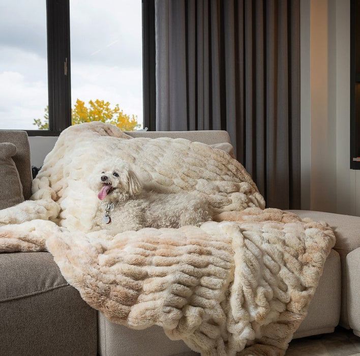 Chunky Sectioned Shades Throw Blanket - Of Beige - Faux Fur