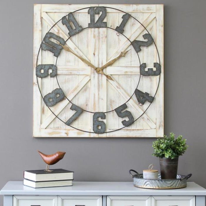 Square Wall Clock With Vintage Touch - White