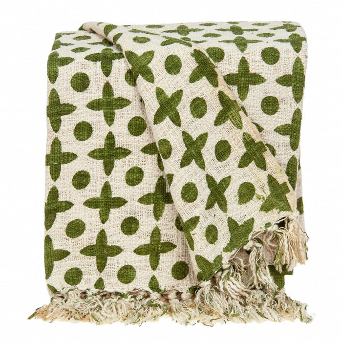 Woven Handloom Throw - Olive Green And Beige