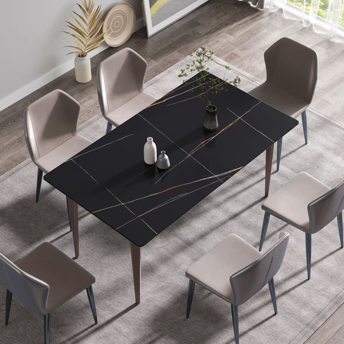 63" Modern Artificial Stone Black Straight Edge Metal Leg Dining Table, 6 People - Black