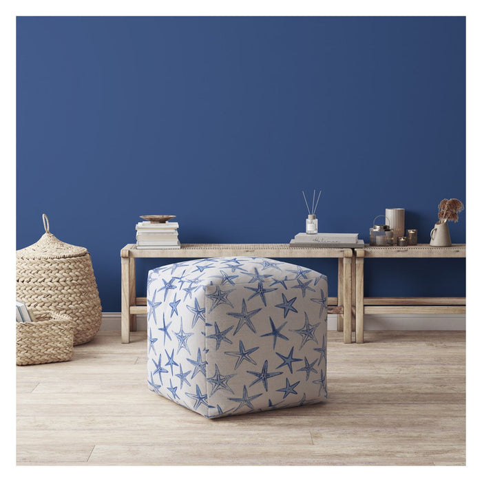 Canvas Abstract Pouf Cover - Blue / White