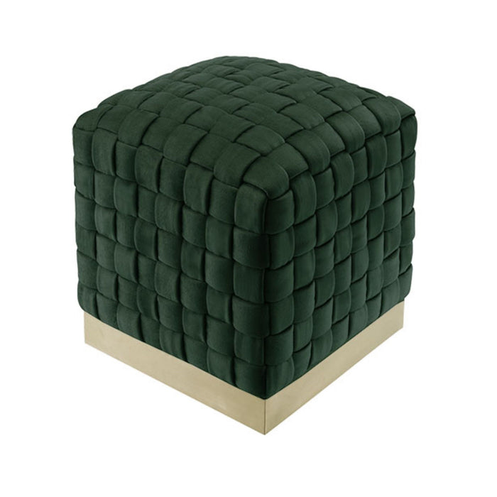 Velvet Ottoman - Hunter Green / Gold