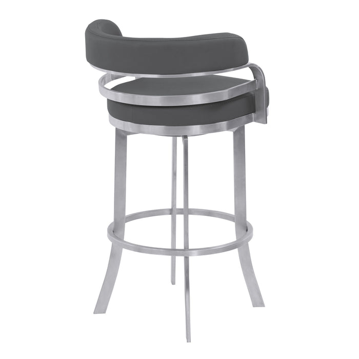 38" Faux Leather Swivel Low Back Bar Height Bar Chair - Gray / Silver