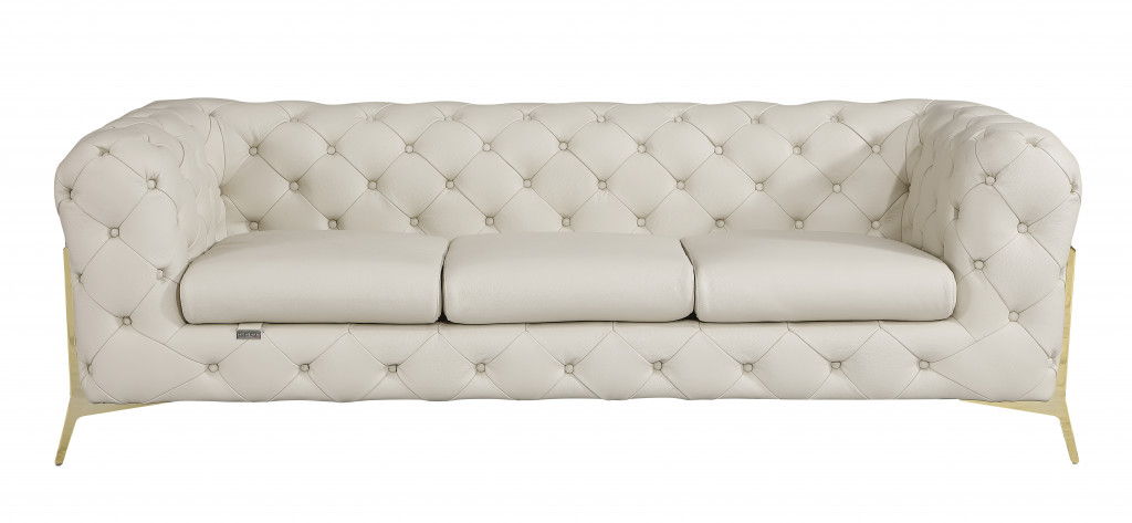 Italian Leather Sofa Silver Legs - Beige