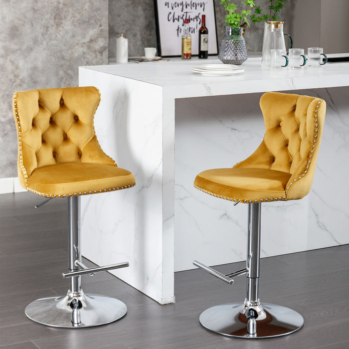 Swivel Velvet Barstools Adjusatble Seat Height From 25-33", Modern Upholstered Chrome Base Bar Stools With Backs Comfortable Tufted For Home Pub And Kitchen Island (Set of 2)