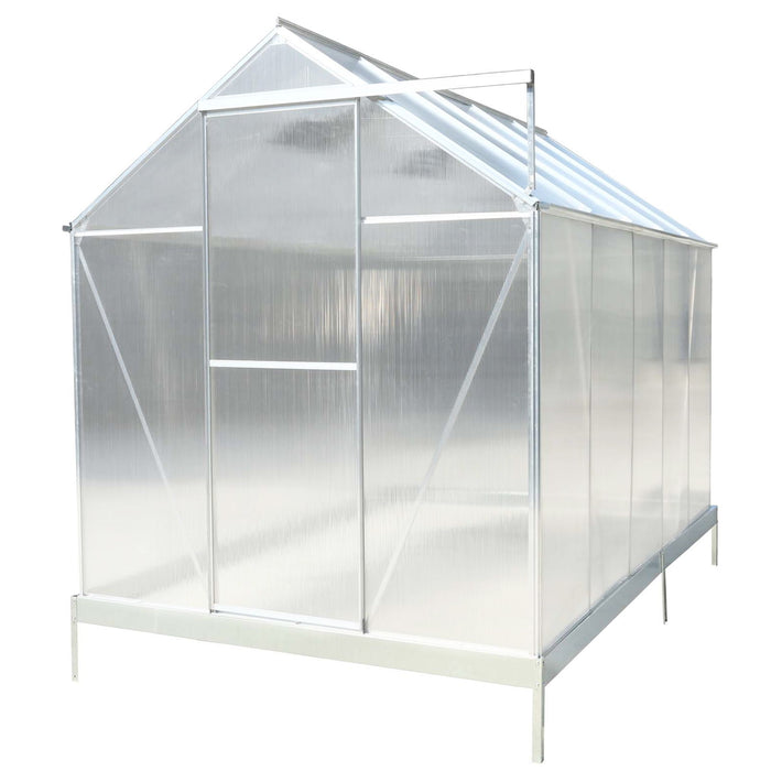 Polycarbonate Greenhouse, Heavy Duty Outdoor Aluminum Walk-In Green House Kit With Rain Gutter, Vent And Door For Backyard Garden