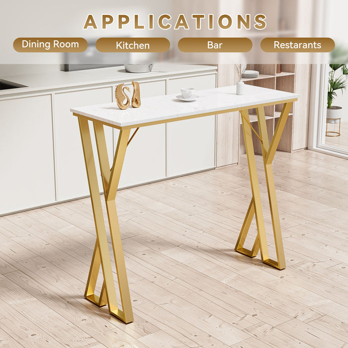 Modern High Bar Table With Double Pedestal - White / Gold