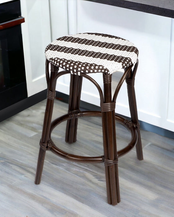 Rattan Backless Counter Height Bar Chair - Dark Brown / White