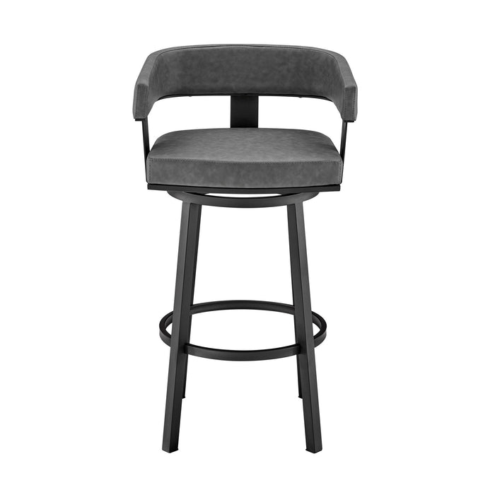 34" Faux Leather Swivel Low Back Counter Height Bar Chair - Gray / Black