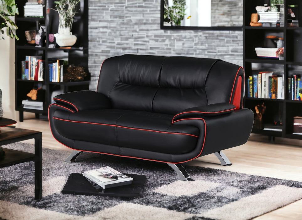 Faux Leather Love Seat - Black / Silver