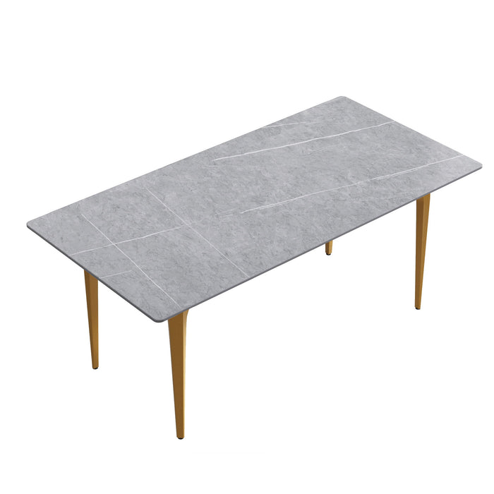 70.87" Modern Artificial Stone Gray Straight Edge Golden Metal Leg Dining Table, Can Accommodate 6-8 People - Gray