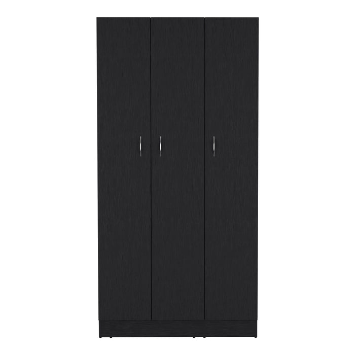 Wardrobe Armoire With 3 Doors And 2 Inner Drawers, 3 Doors - Black