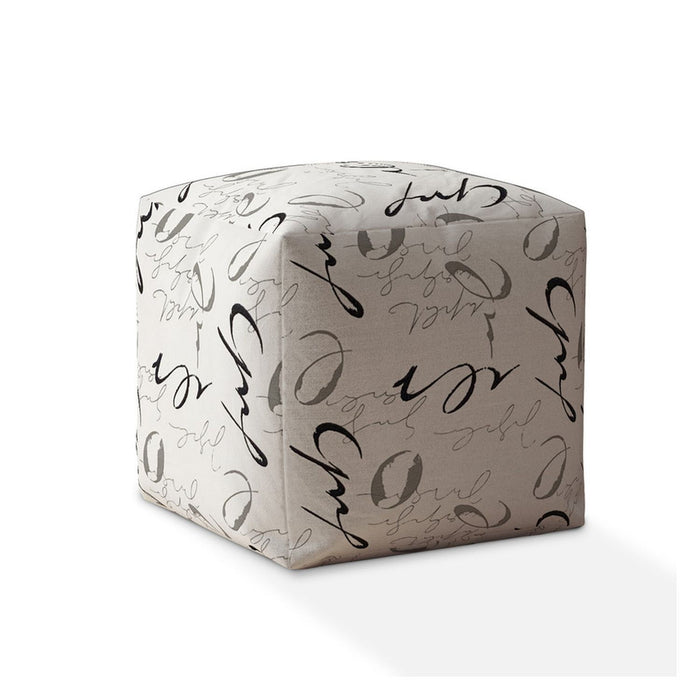 Polyester Abstract Pouf Cover - Black / Gray