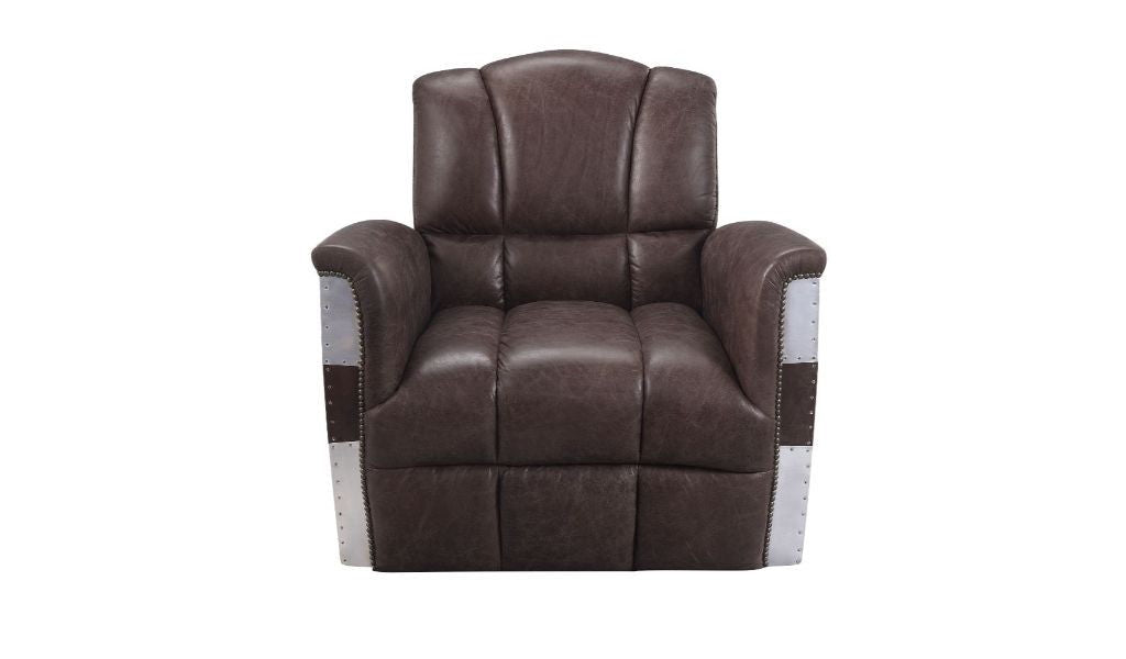 Retro Top Grain Leather And Steel Patchwork Club Chair - Brown