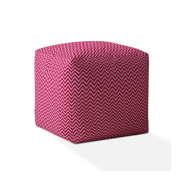 Cotton Chevron Pouf Cover - Pink