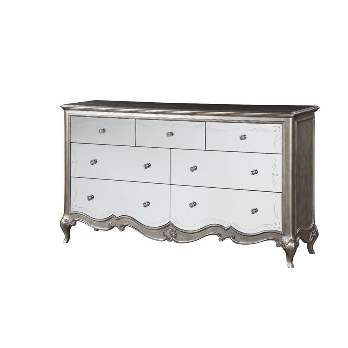 Wood Mirrored Seven Drawer Triple Dresser - Champagne