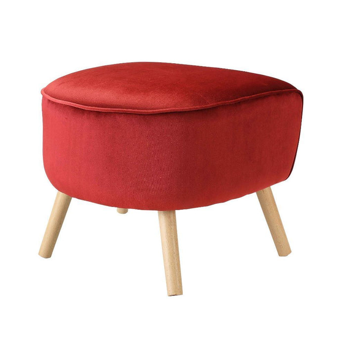 Velvet Ottoman - Red / Brown