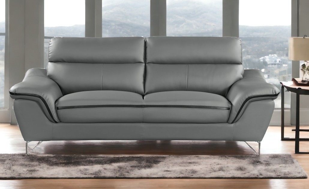 Faux Leather Love Seat - Silver / Gray