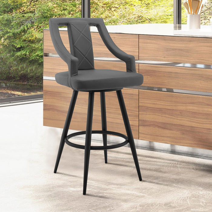 45" Faux Leather Swivel Bar Height Bar Chair - Gray / Black