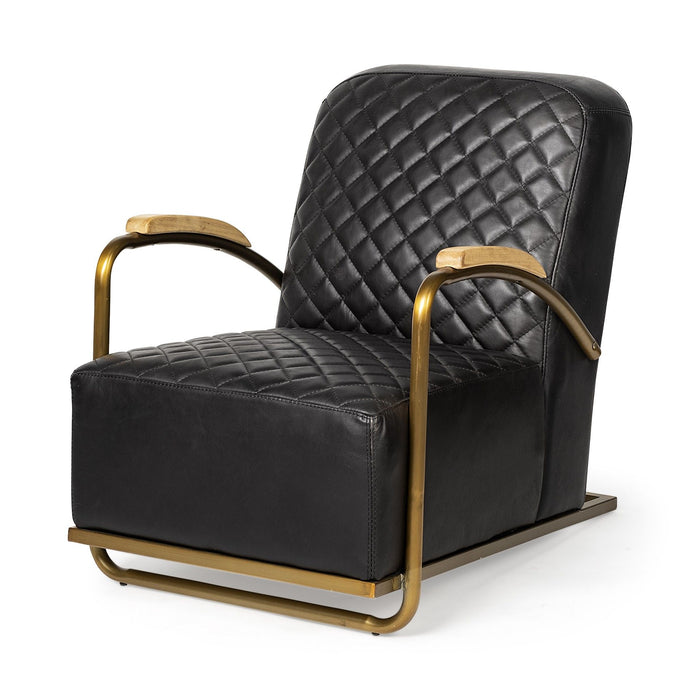 Leather Lounge Chair - Black / Gold