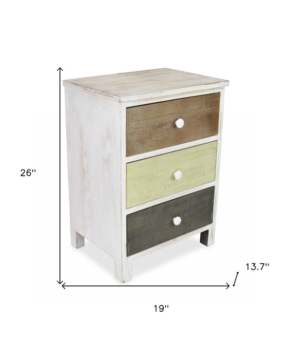 Side Cabinet With 3 Drawers - Distressed Gray / White