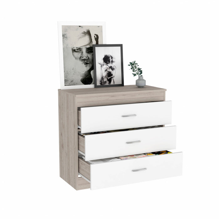 Three Drawer Dresser - Light Gray / White