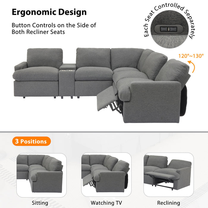 Power Recliner Corner Sofa Home Theater Reclining Sofa Sectional Couches With Storage Box, Cup Holders, USB Ports And Power Socket For Living Room