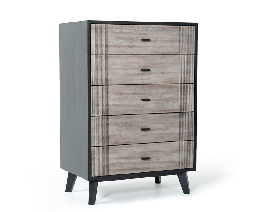 Wood Five Drawer Chest - Gray / Black