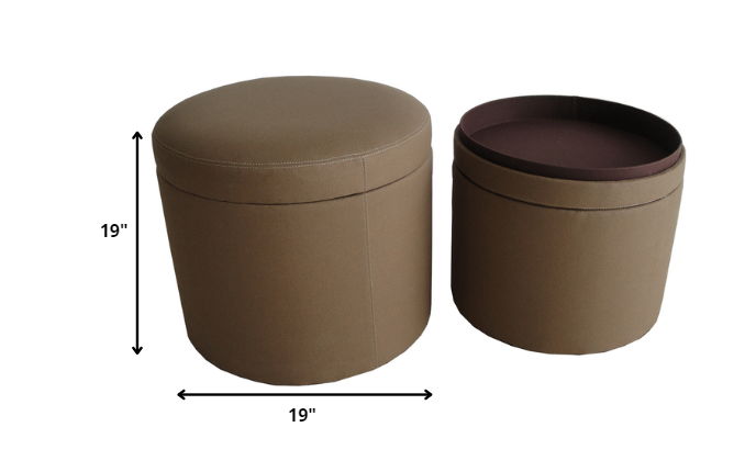 Faux Leather Round Storage - Tan