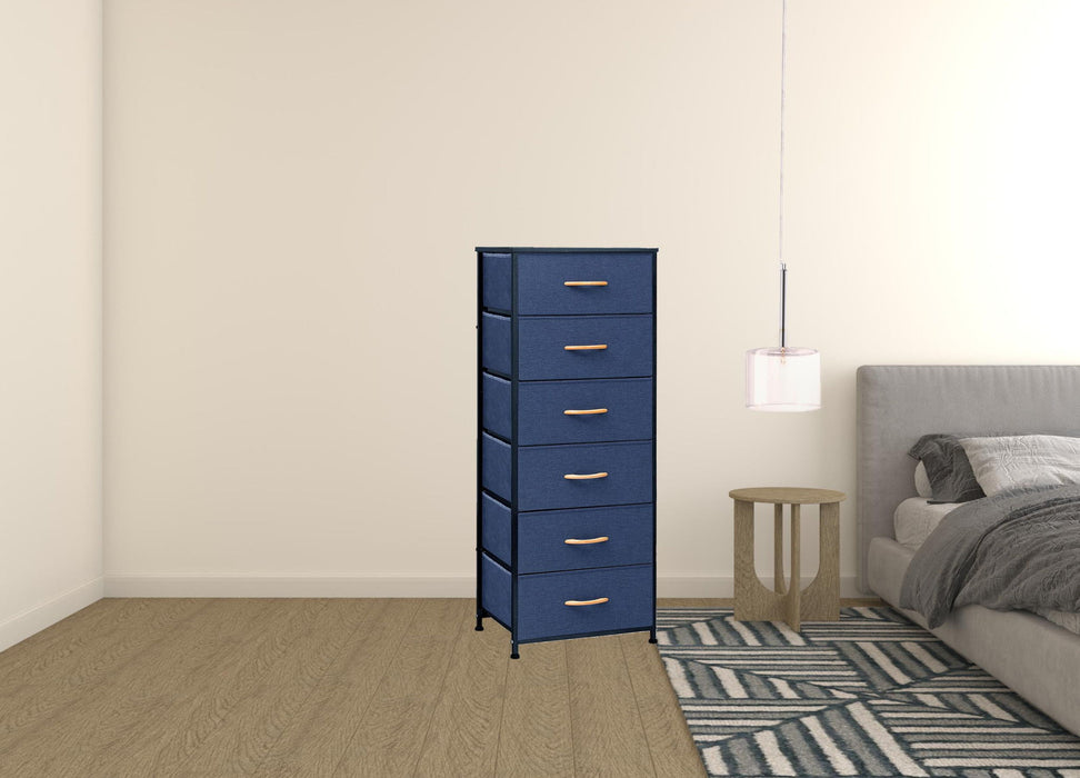 Steel And Fabric Six Drawer Chest - Blue / Black