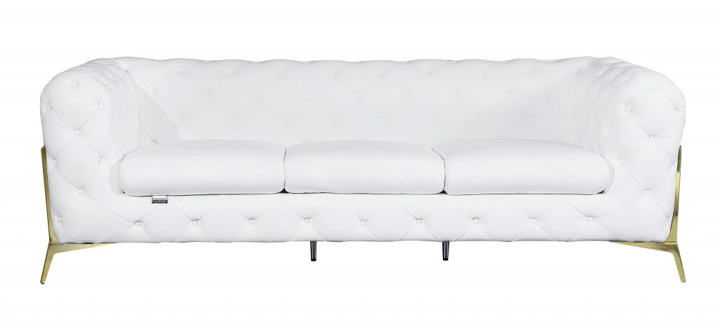 Italian Leather Sofa / Silver Legs - White