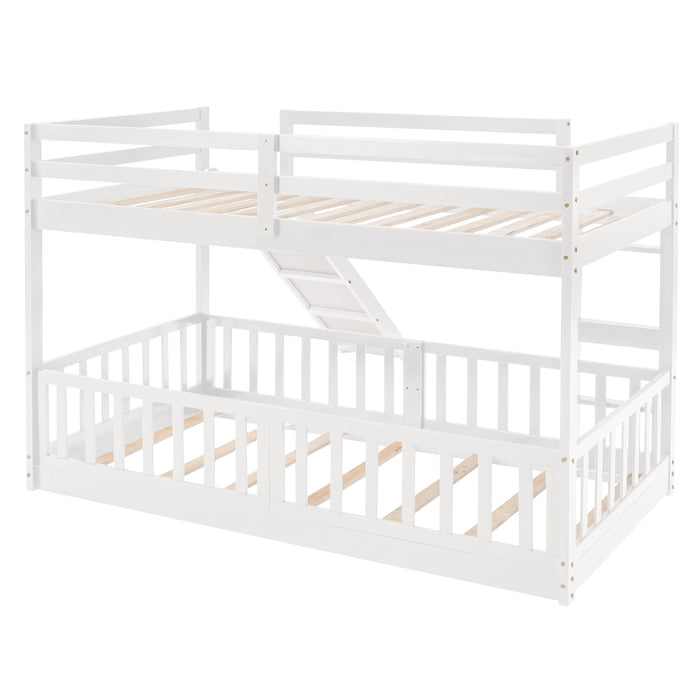 Twin Over Twin Bunk Bed With Slide And Ladder - White