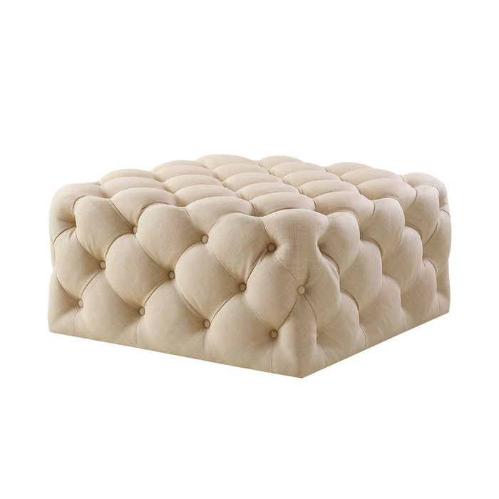 Linen Rolling Tufted Cocktail Ottoman - Beige