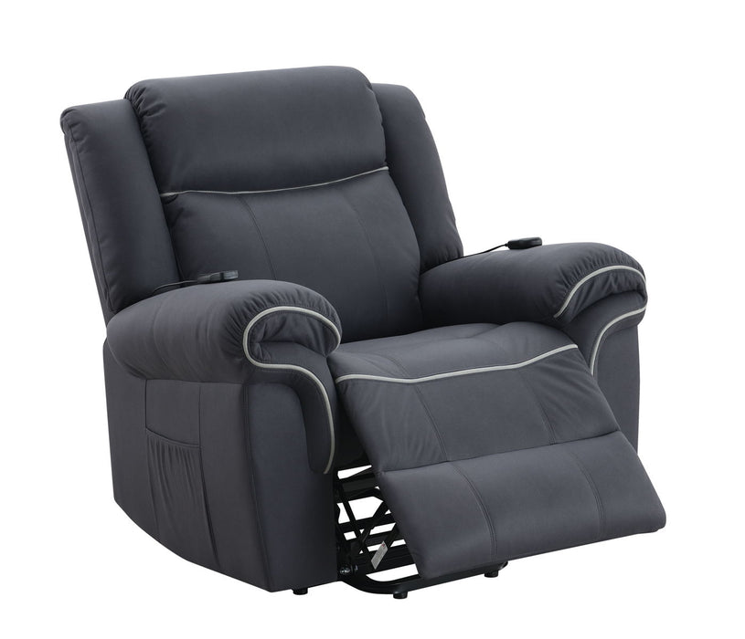 Domana - Polished Microfiber Power Nirion Recliner With Lift Heating Massage Chair - Dark Blue