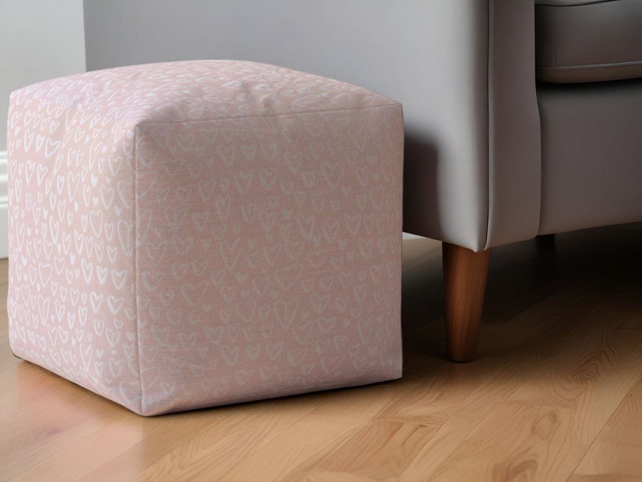 Cotton Floral Pouf Ottoman - Pink