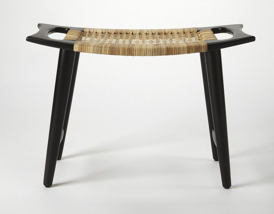 Cane Woven Stool - Black And Natural