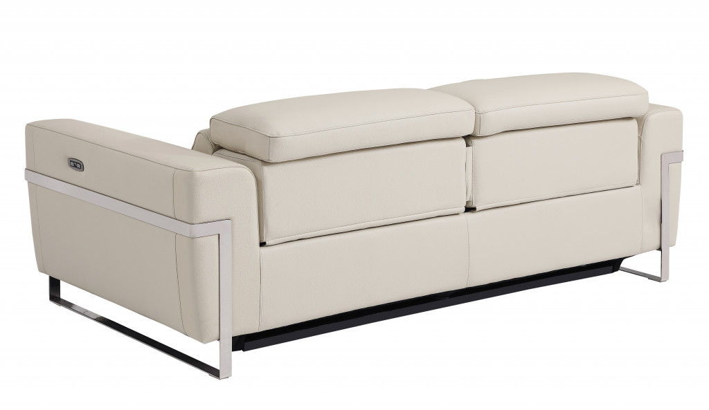 Italian Leather USB Sofa - Beige / Silver