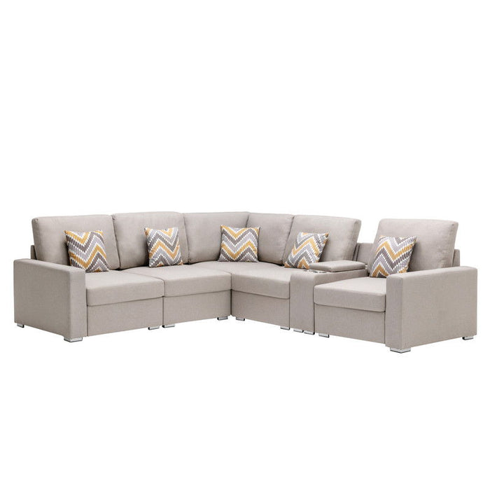 Nolan - Fabric 6 Piece Sectional Sofa With Pillows And Interchangeable Legs