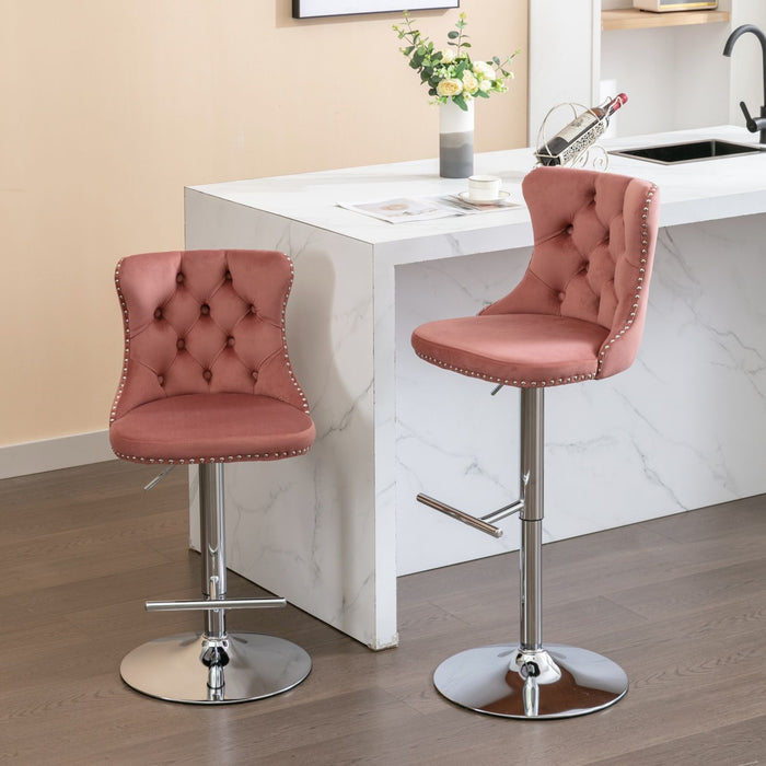 Swivel Velvet Barstools Adjusatble Seat Height From 25-33", Modern Upholstered Chrome Base Bar Stools With Backs Comfortable Tufted For Home Pub And Kitchen Island (Set of 2)