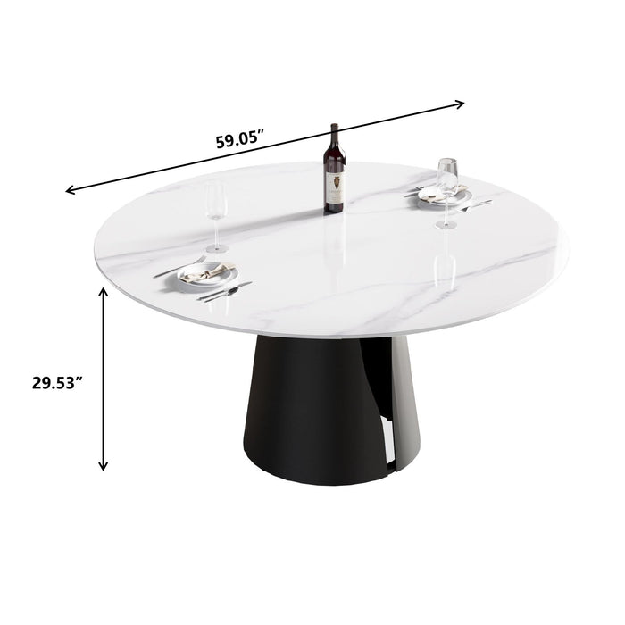 59.05" Modern Artificial Stone Round Carbon Steel Base Dining Table - White / Black