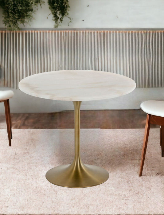 Rounded Marble And Metal Dining Table - White / Gold