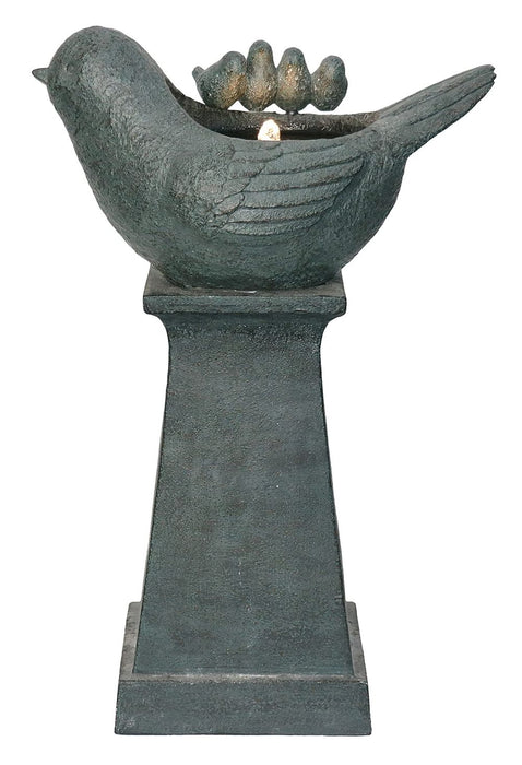 Decorative Bird Pedestal Outdoor Water Fountain With Light And Pump - Retro Gray