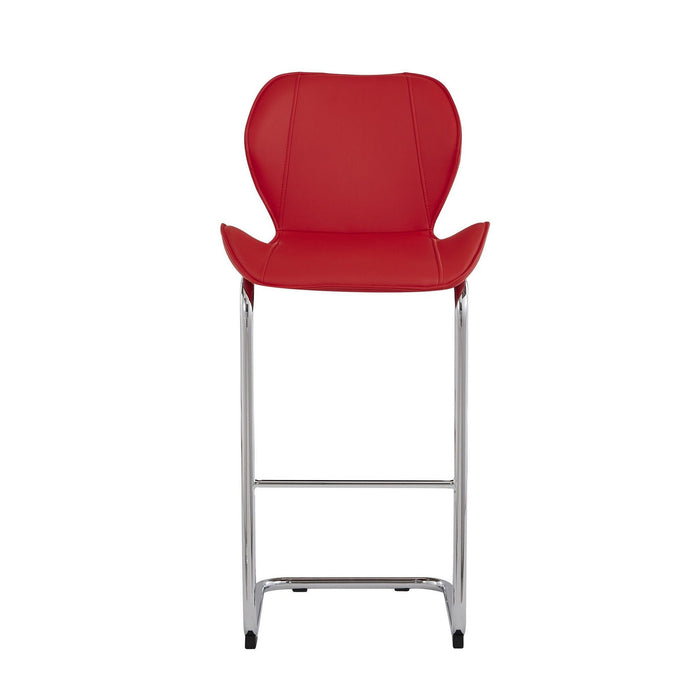 Metal Low Back Bar Height Bar Chairs (Set of 4) - Red / Silver