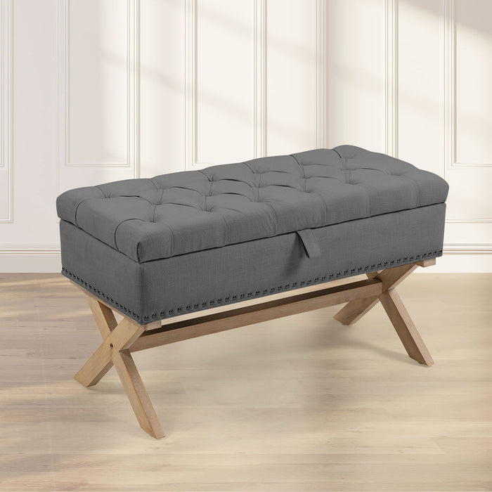 Storage Ottoman, Button-Tufted Ottoman Linen Storage Bench, Ottoman With Storage